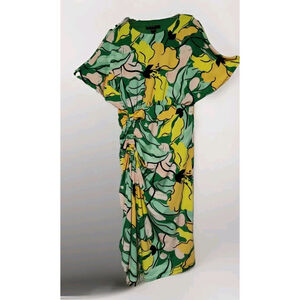 Maggy London Pullover Gathered Waist•Hi-Lo Rouched Tropical Print Sheath Dress•4